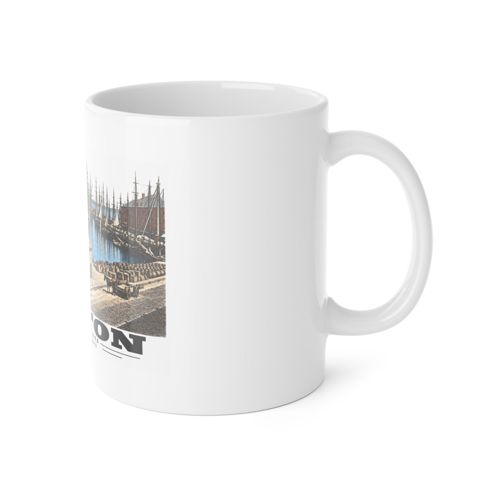 India Wharf and dock, Boston 11 oz White Ceramic Mug - Boston Harbor