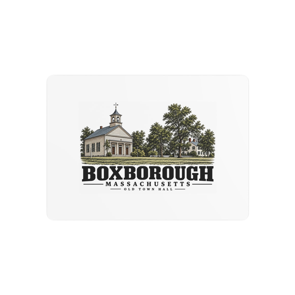 Illustrated Old Town Hall in Boxborough on metal art sign