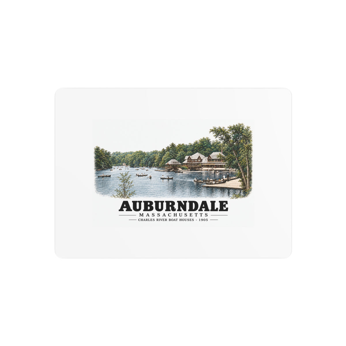 Norumbega Park shore, Charles River Lakes District, Auburndale 7 × 5 in Horizontal Metal Wall Art - Charles River