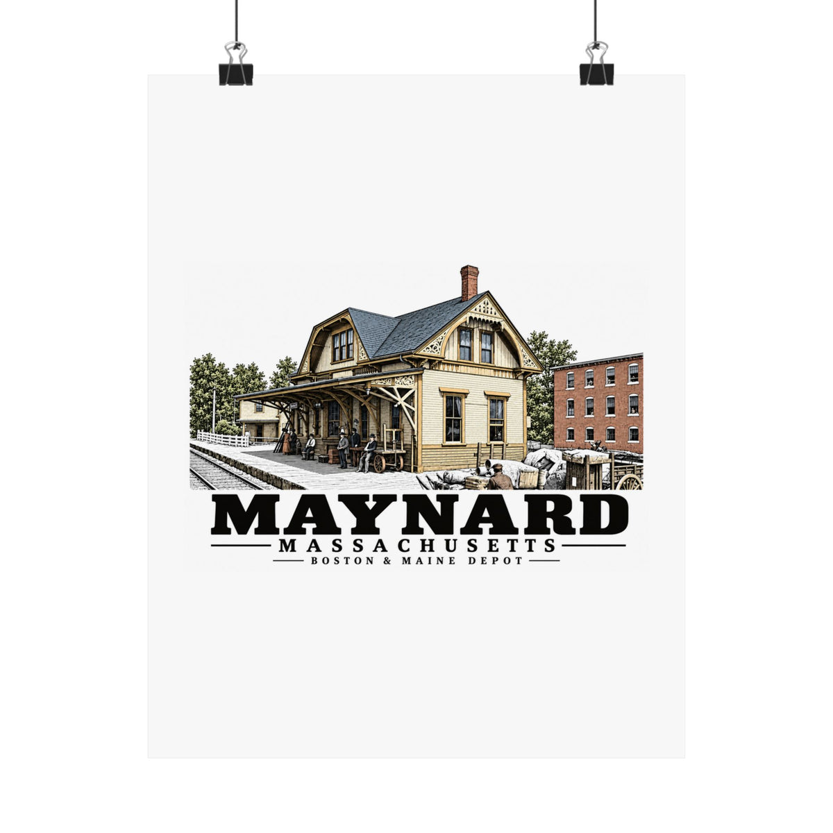 Illustrated Boston & Maine Depot in Maynard on unframed matte poster