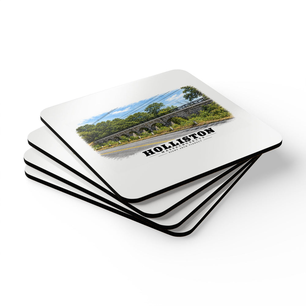 Eight Arch / Bogastow Brook Viaduct, Woodland Street, Upper Charles Rail Trail Cork Back Coaster Set - Charles River