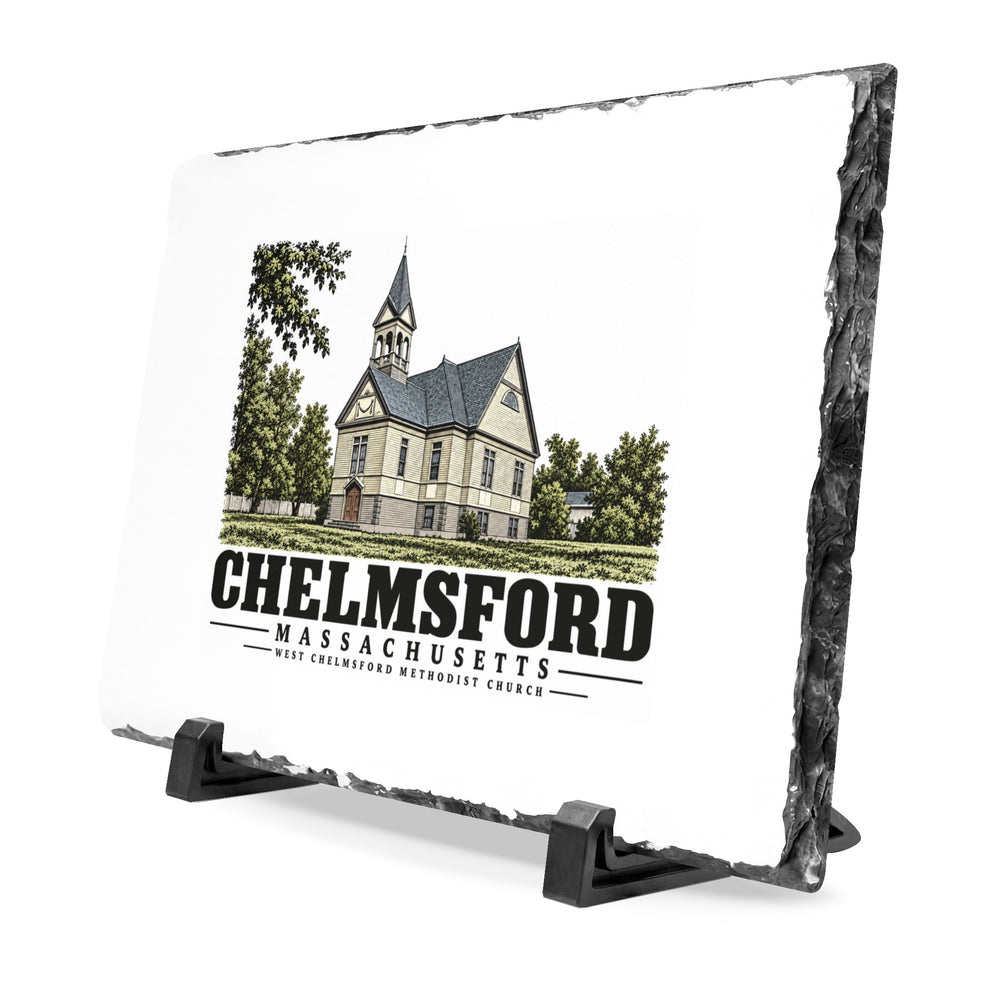 Illustrated West Chelmsford Methodist Church in Chelmsford on slate desk plaque