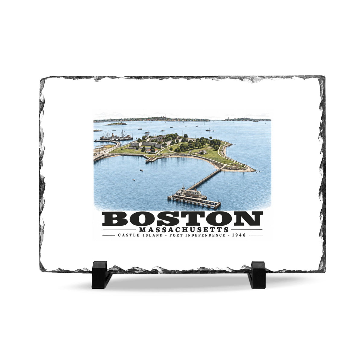 Castle Island, Boston 7 × 11 in Slate Desk Plaque - Boston Harbor