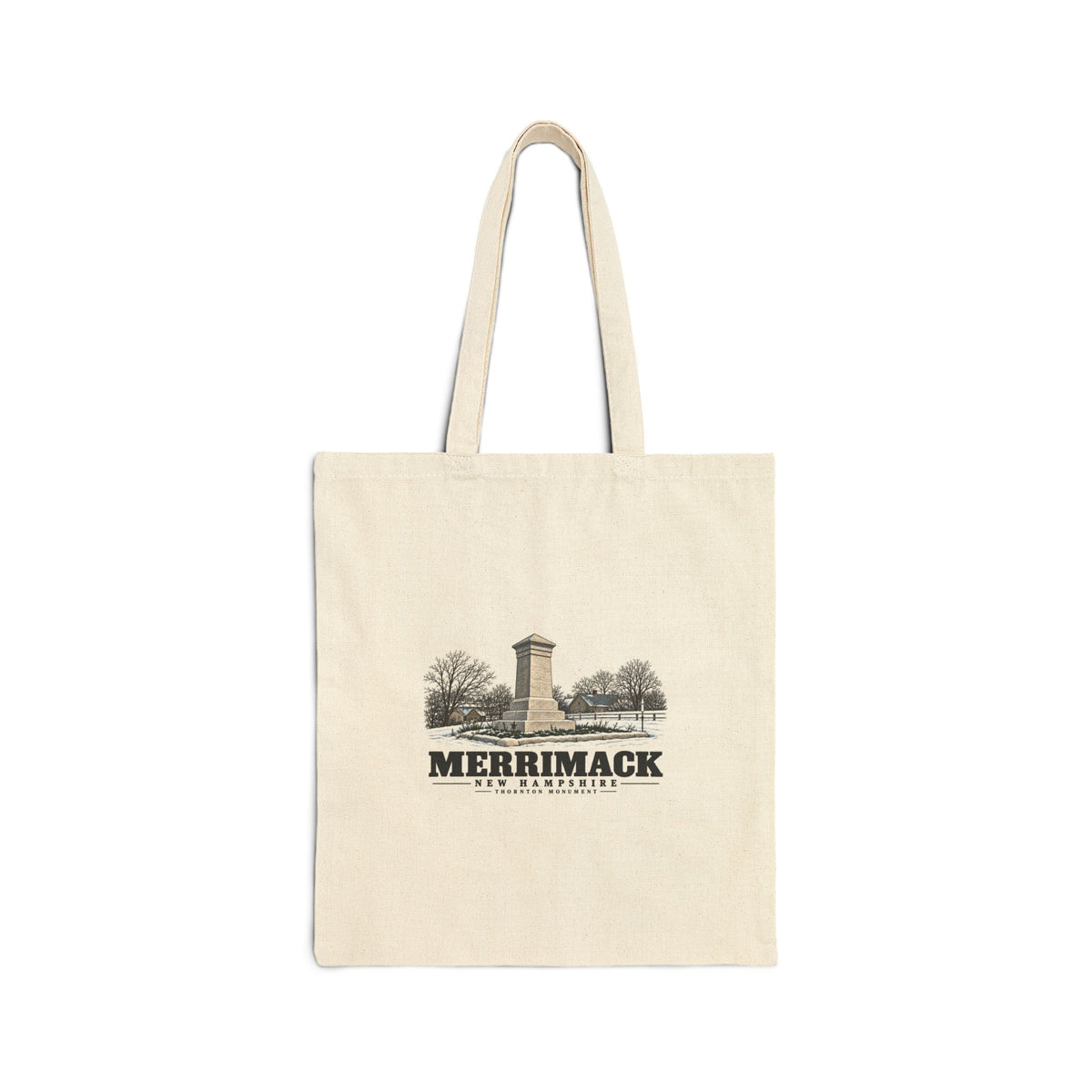 The Thornton Monument, winter scene Natural + Black Heavy Canvas Tote - Merrimack Valley Goods