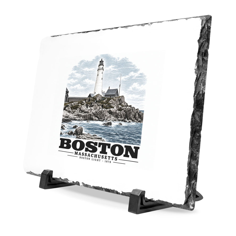 Boston Light, Boston Harbor, Mass. 7 × 11 in Slate Desk Plaque - Boston Harbor