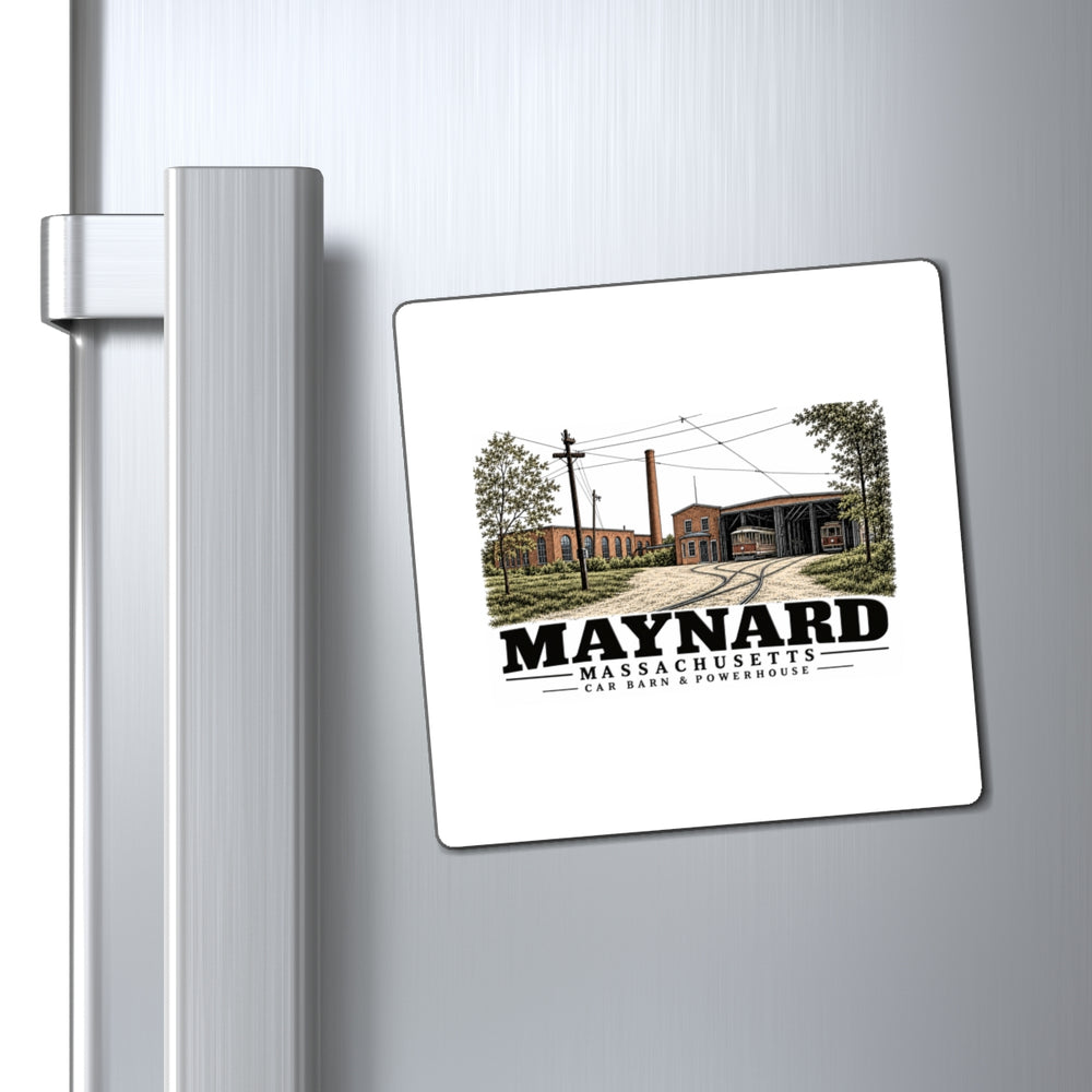 Illustrated Car Barn & Powerhouse in Maynard on square magnet