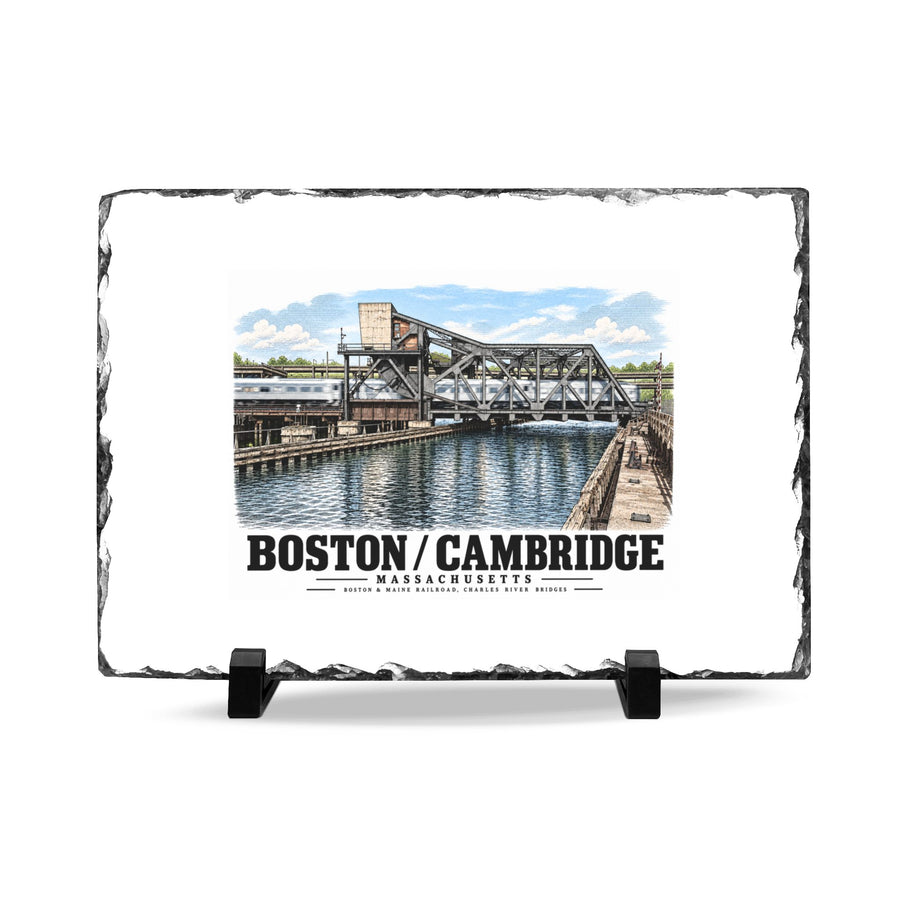 1.  GENERAL VIEW SHOWING BRIDGE IN 'CLOSED' POSITION - Boston & Maine Railroad, Charles River Bridges, Charles River, North Station vicinity, Boston, Suffolk County, MA 7 × 11 in Slate Desk Plaque -...