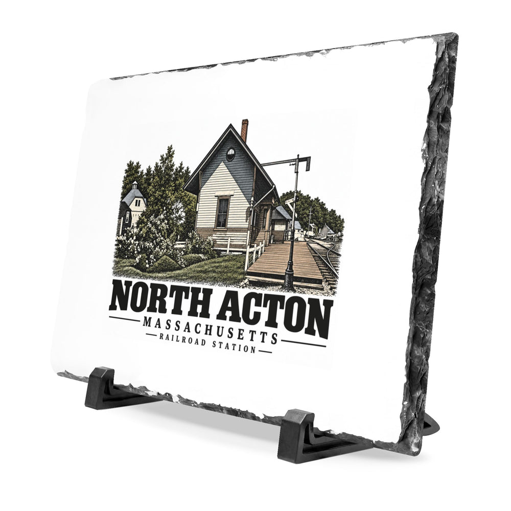 Illustrated North Acton Railroad Station in Acton on slate desk plaque