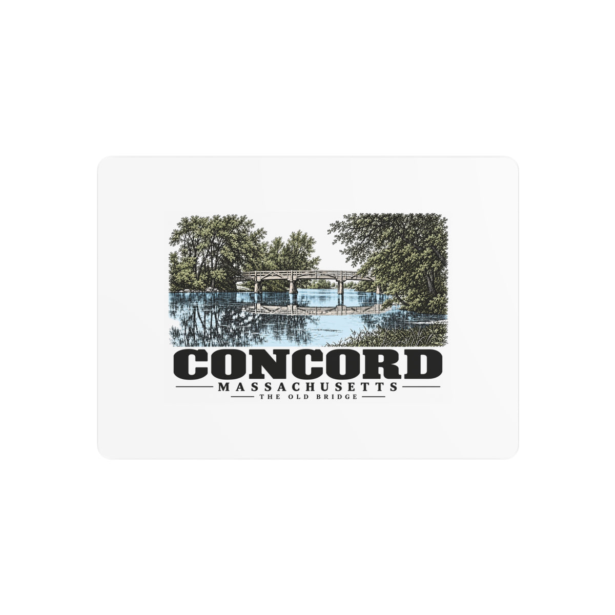 Illustrated The Old Bridge in Concord on metal art sign