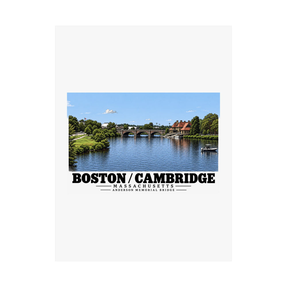 Flat Anderson Memorial Bridge distant river view poster with Boston/Cambridge lettering