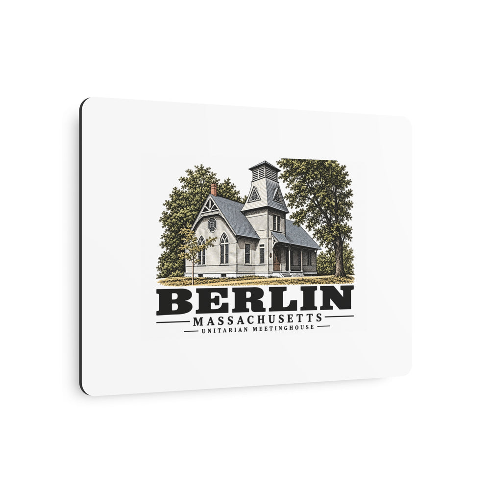 Illustrated Unitarian Meetinghouse in Berlin on metal art sign