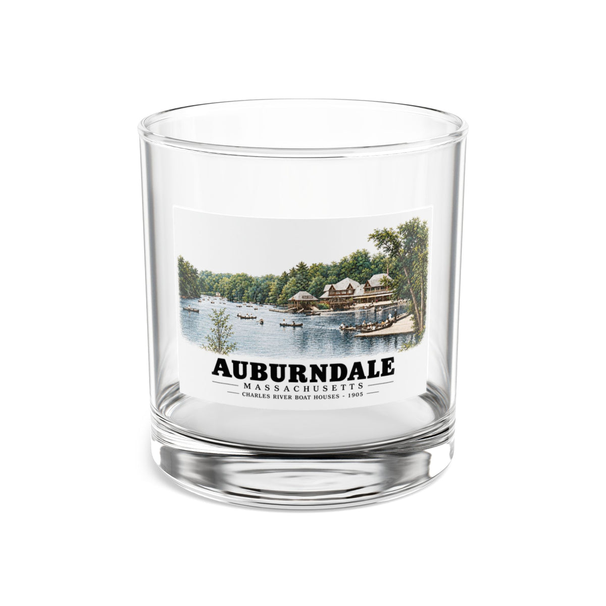 Norumbega Park shore, Charles River Lakes District, Auburndale 10 oz Rocks Glass - Charles River