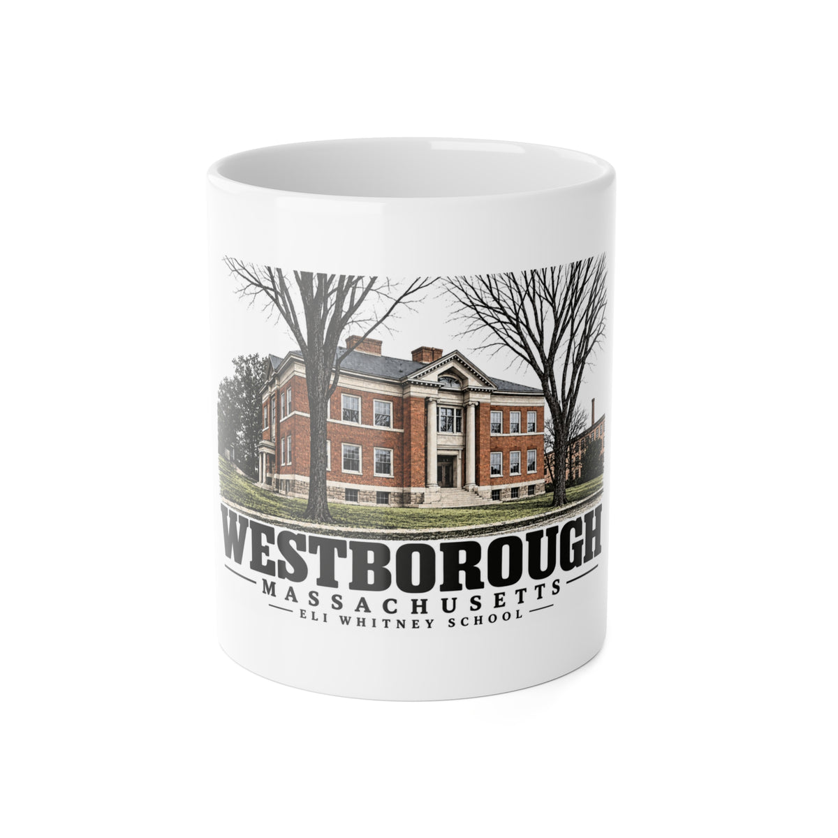 WESTBOROUGH Eli Whitney School 11 oz White Ceramic Mug - Assabet Valley Goods