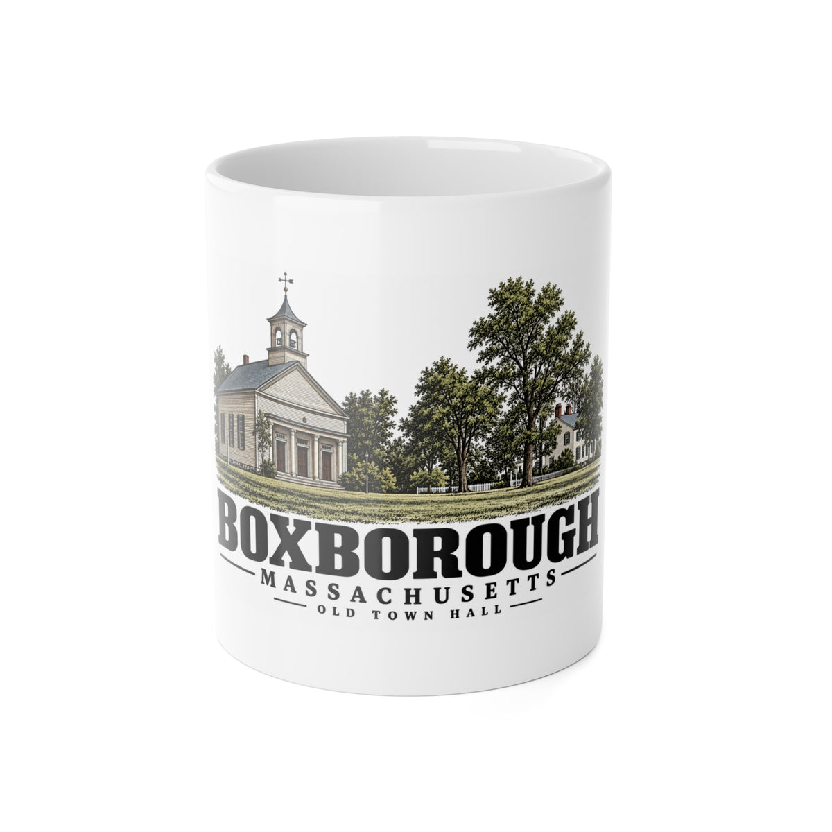 BOXBOROUGH Old Town Hall 11 oz White Ceramic Mug - Assabet Valley Goods