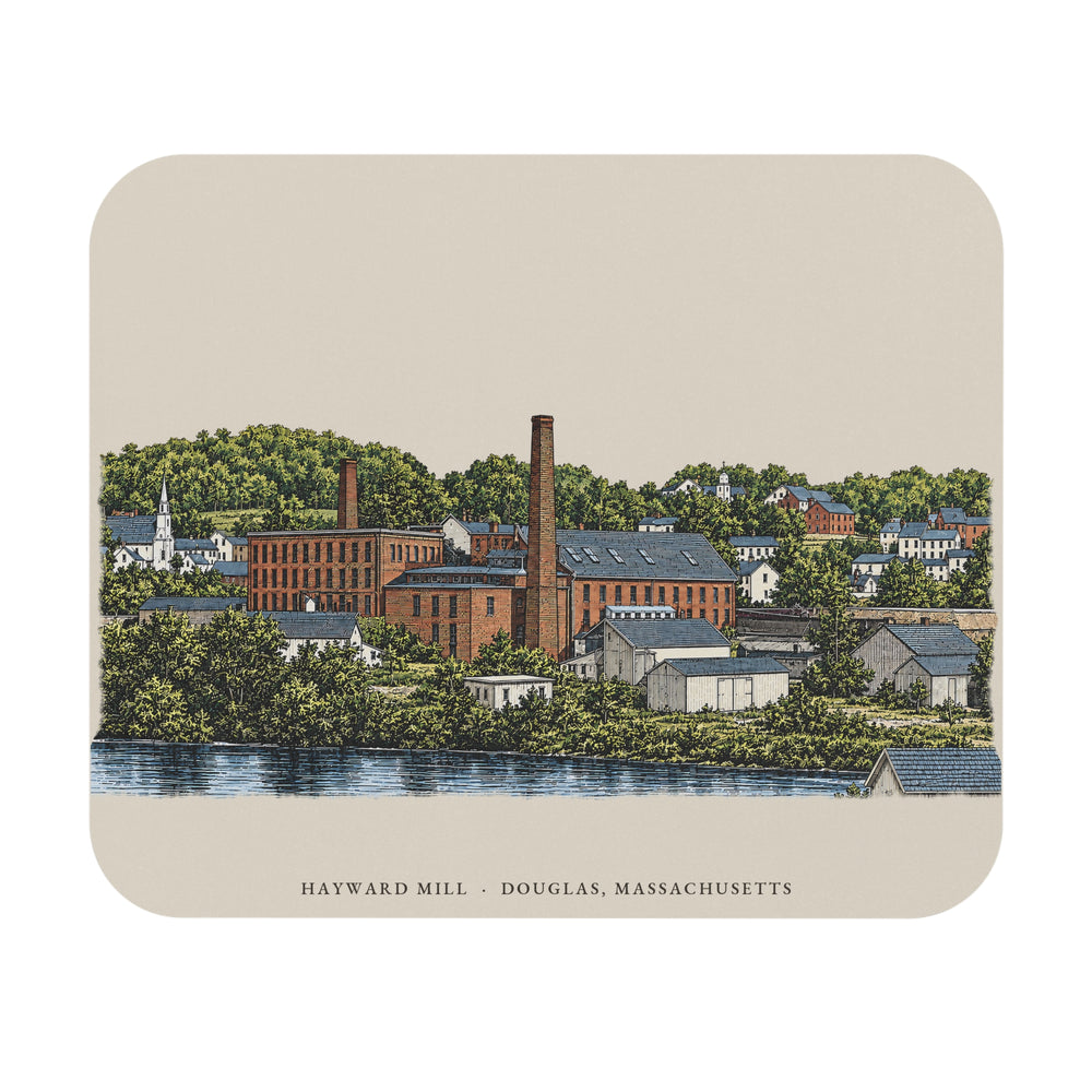 Douglas Hayward Mill mouse pad mockup showing the full illustrated print