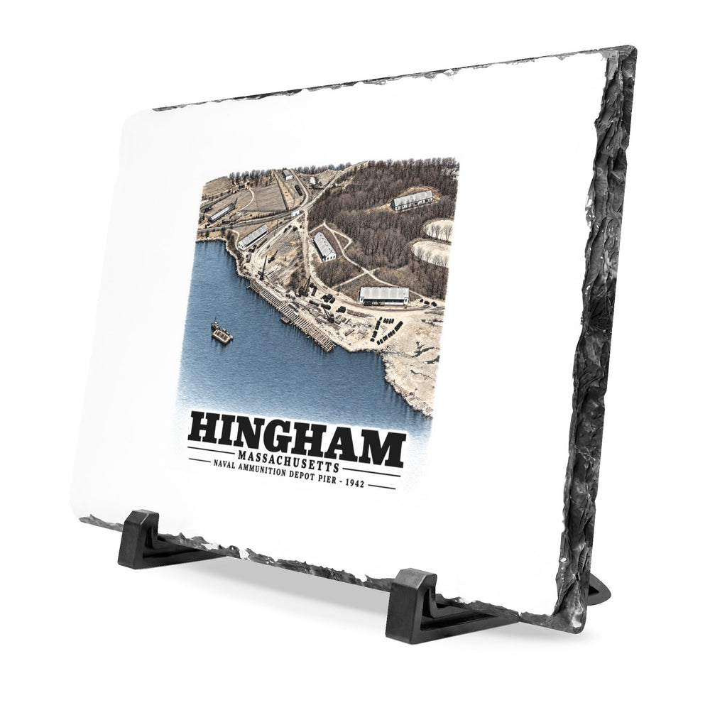 Construction progress New pier USNAD, Hingham, MA 7 × 11 in Slate Desk Plaque - Boston Harbor