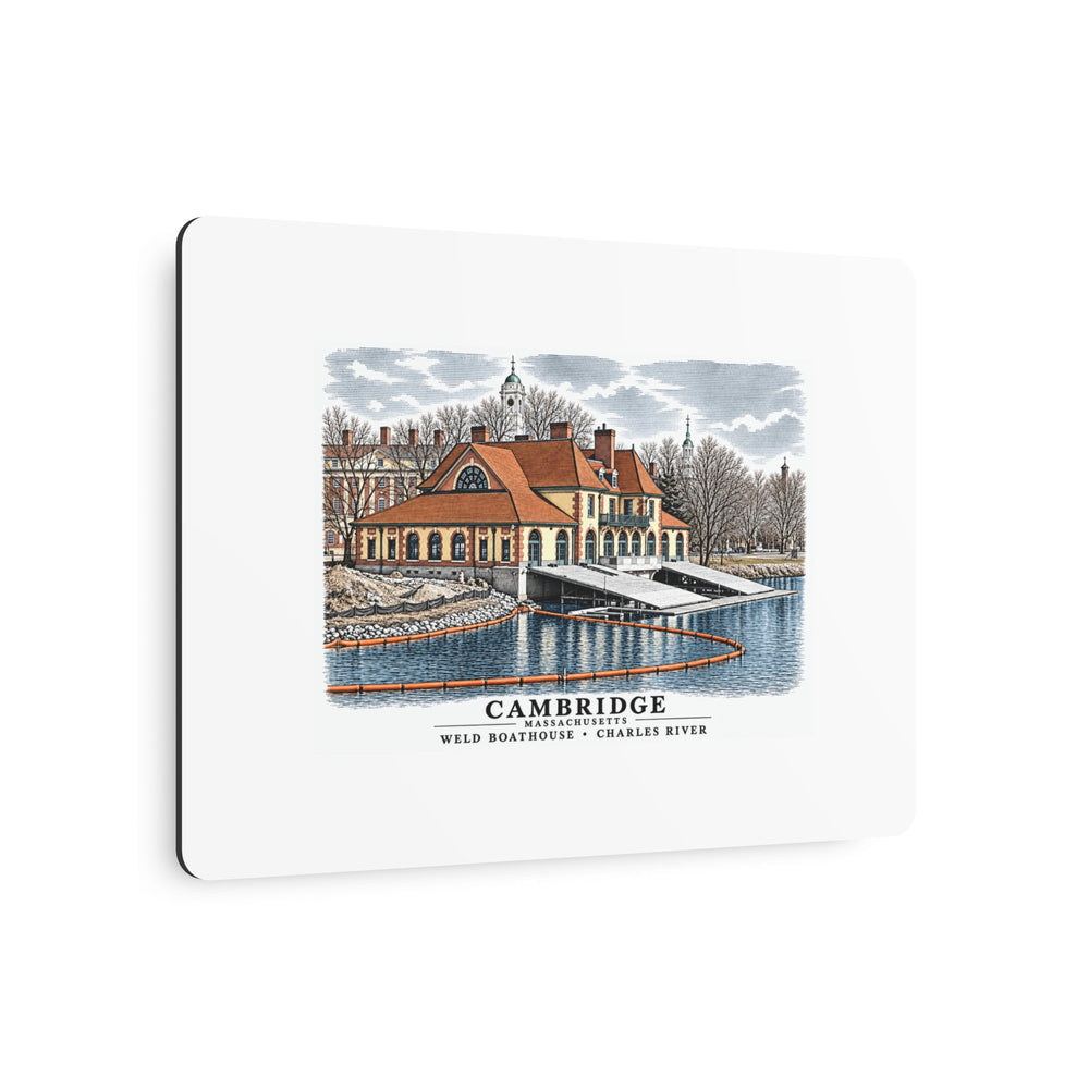 Weld Boathouse, 971 Memorial Drive, beside Anderson Bridge 7 × 5 in Horizontal Metal Wall Art - Charles River