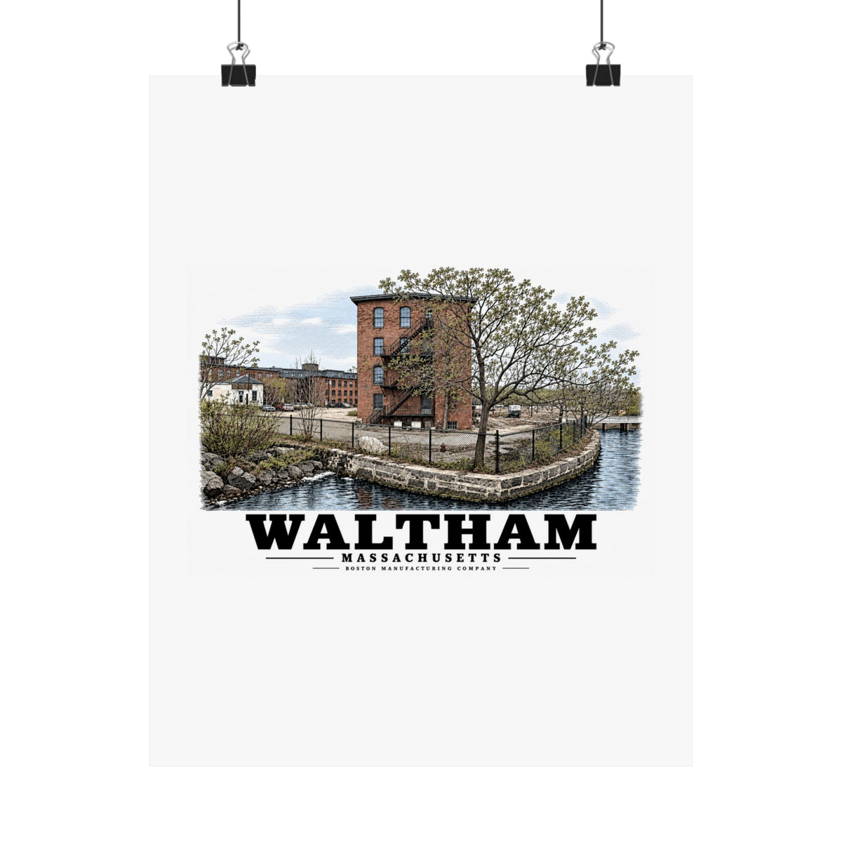 Illustrated Boston Manufacturing Company in Waltham on unframed matte poster