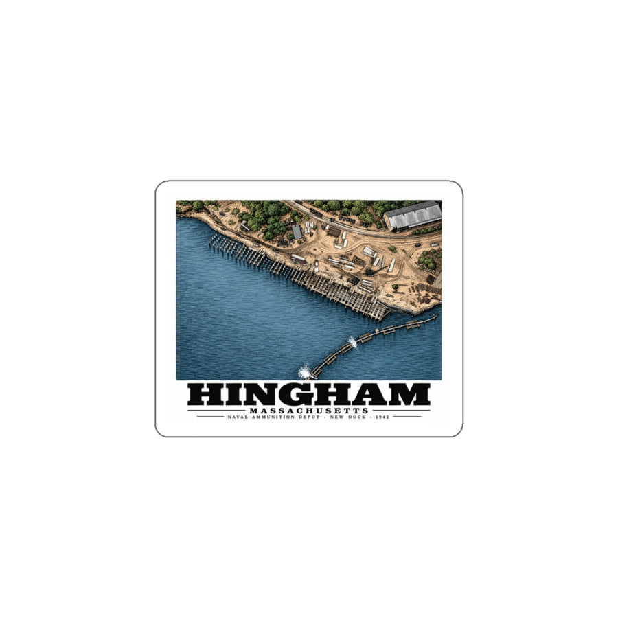 Construction of New Dock at Old USNAD Hingham, MA 4 in White Die-Cut Sticker - Boston Harbor