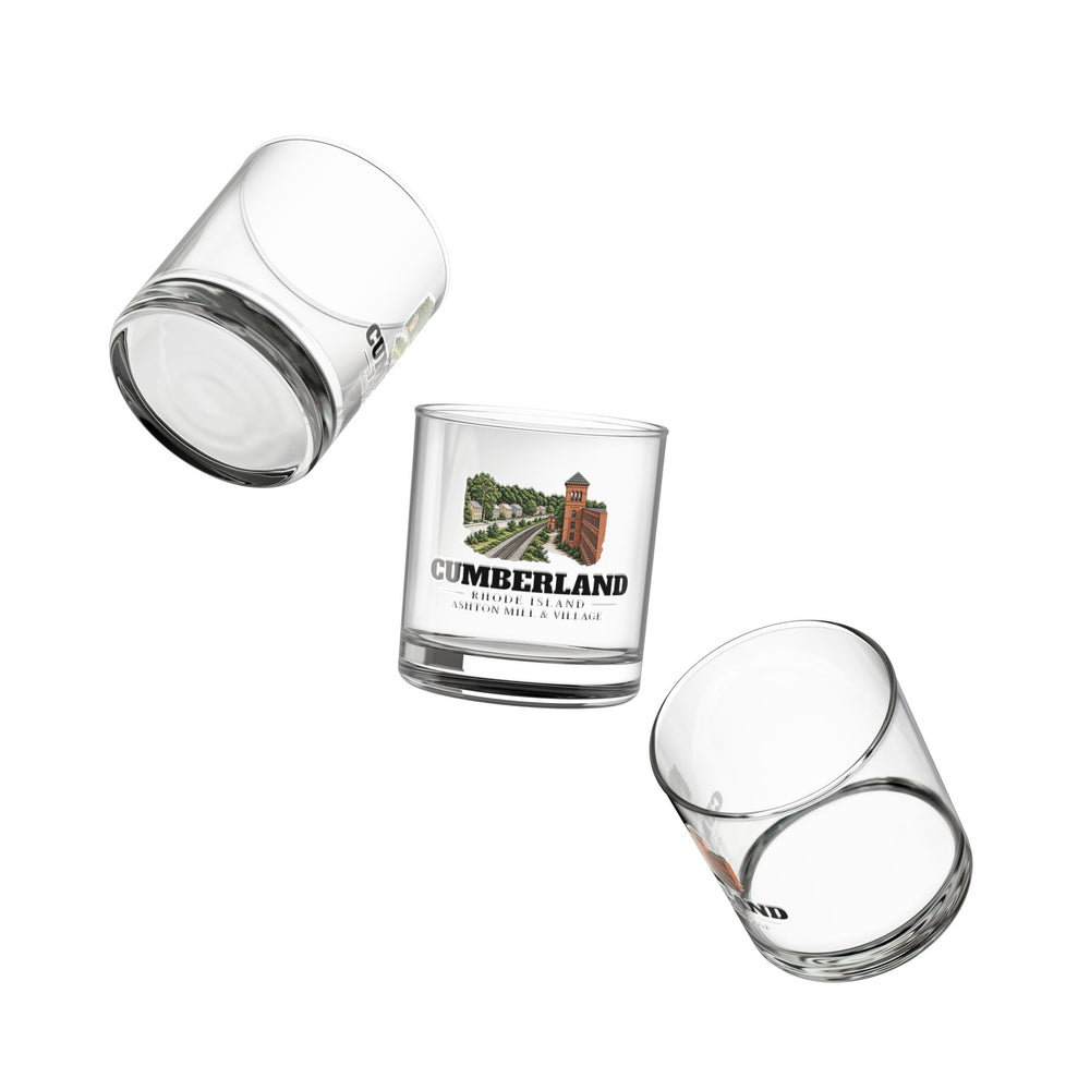 Angled view of Cumberland Ashton Mill & Village 10 oz Rocks Glass