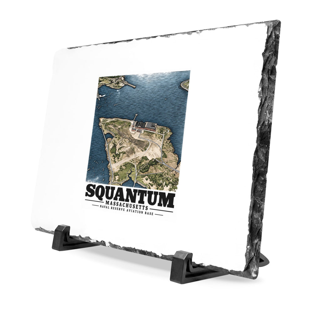 NRAB Squantum Boston, MA landing field and buildings looking north into Dorchester Bay 7 × 11 in Slate Desk Plaque - Boston Harbor