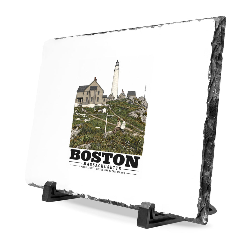 Boston Lower Light and Little Brewster, East 7 × 11 in Slate Desk Plaque - Boston Harbor