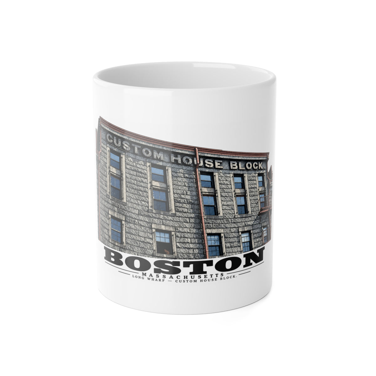 Long Wharf Custom House Block 11 oz White Ceramic Mug - Boston Harbor