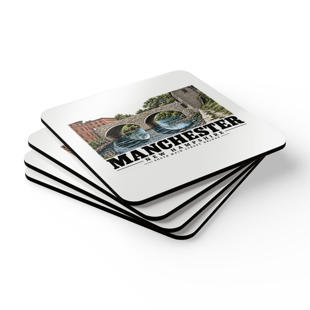 Manchester South Main Street stone-arch bridge Cork Back Coaster Set - Merrimack Valley Goods