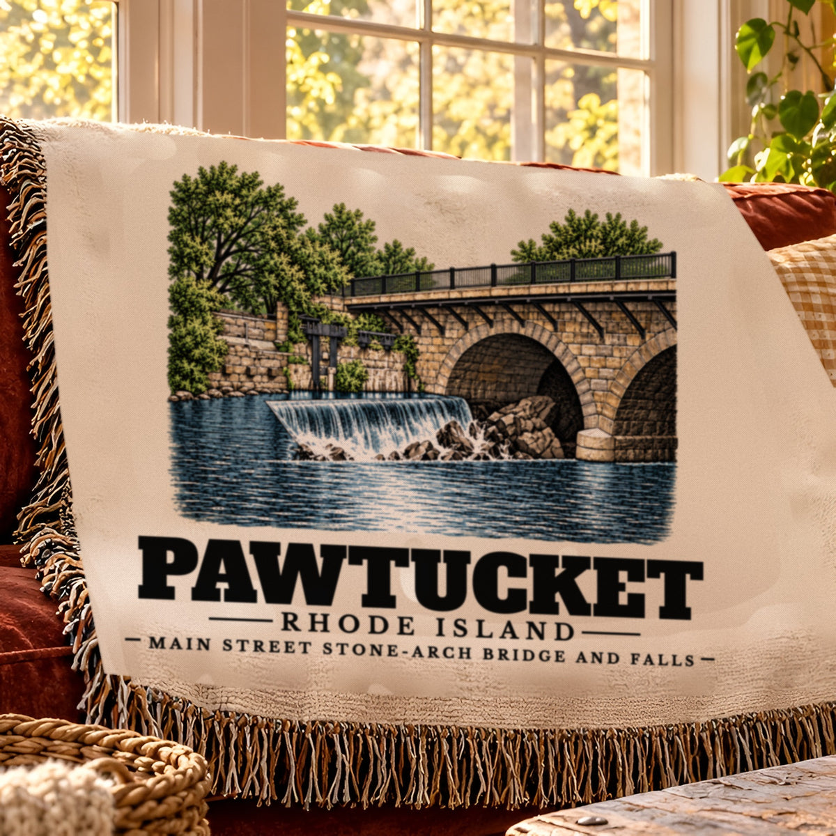 Pawtucket blanket draped over a sofa