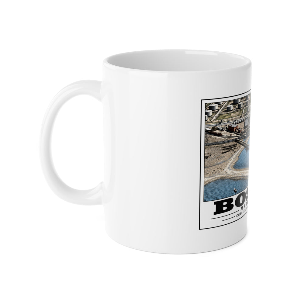 Orient Heights taken at 600 feet-Shore line, Chelsea Creek, East Boston 11 oz White Ceramic Mug - Boston Harbor