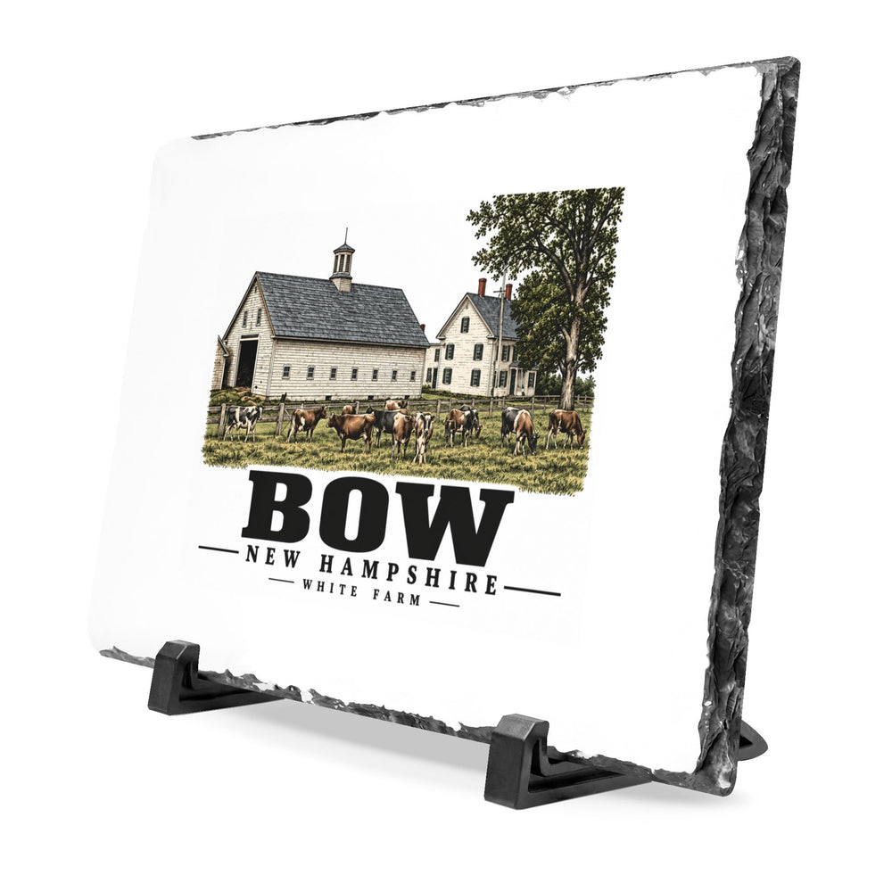 Illustrated White Farm Jersey herd and barns in Bow on slate desk plaque