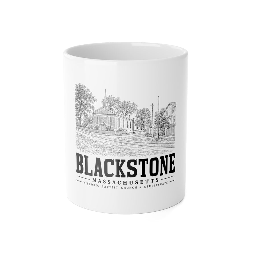 Blackstone Historic Baptist Church / Streetscape 11 oz Ceramic Mug in White — front view