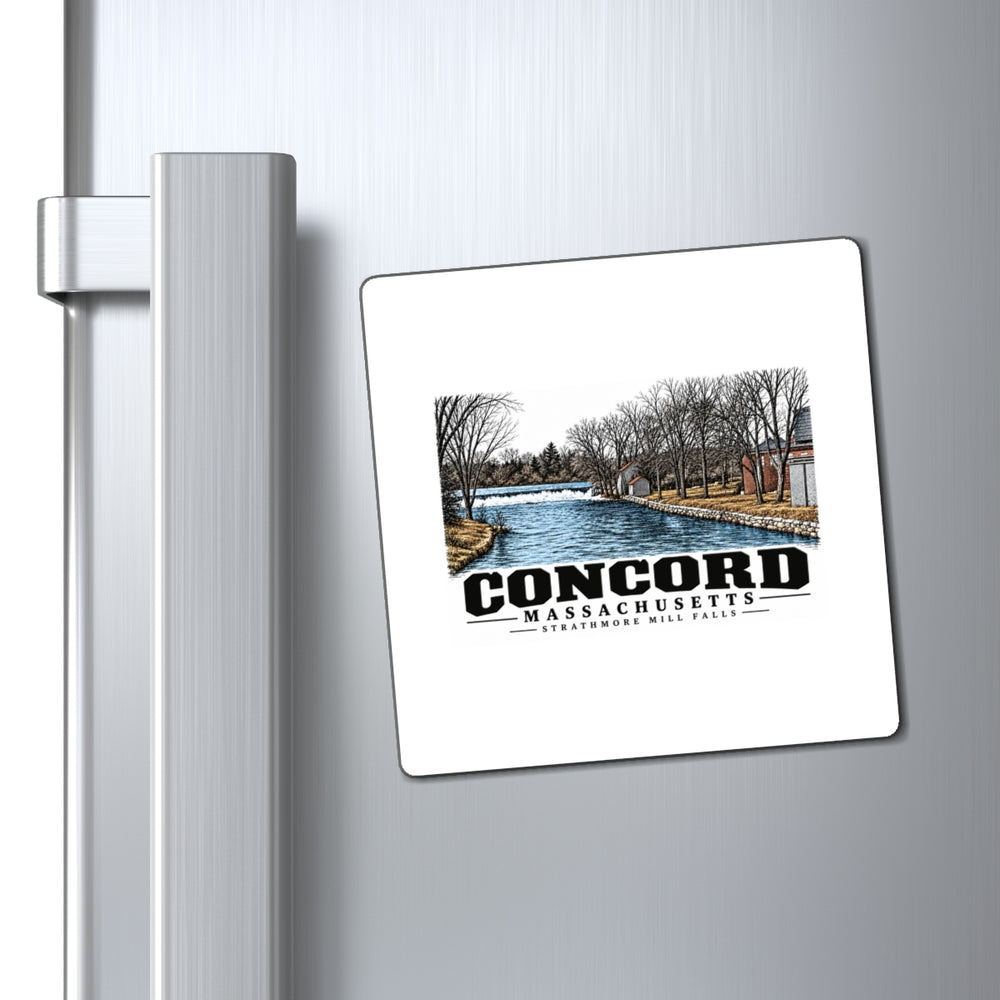 Illustrated Strathmore Mill Falls in Concord on square magnet