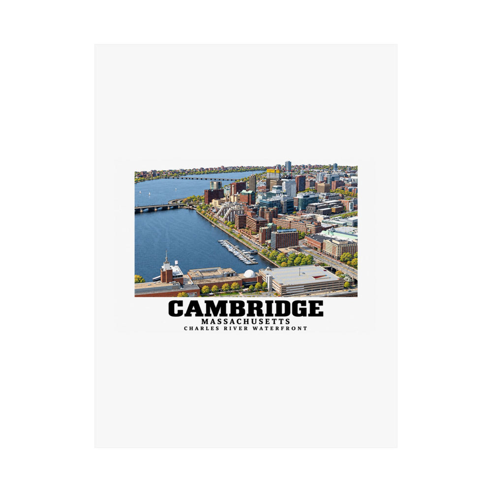 Flat Cambridge Charles River waterfront aerial city view poster with Cambridge lettering