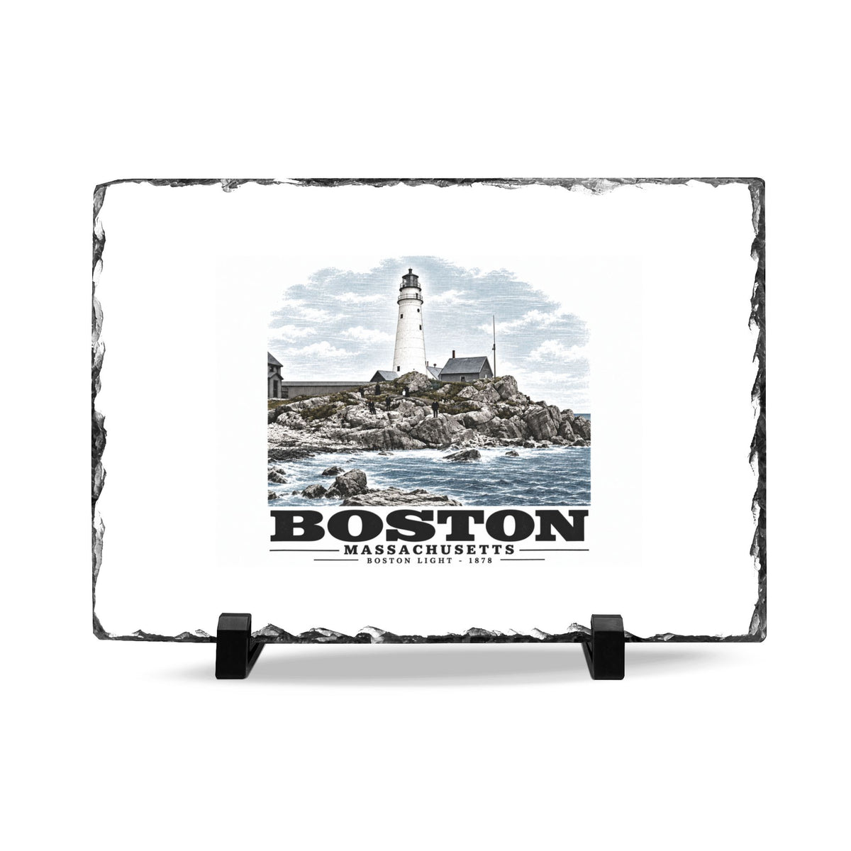 Boston Light, Boston Harbor, Mass. 7 × 11 in Slate Desk Plaque - Boston Harbor