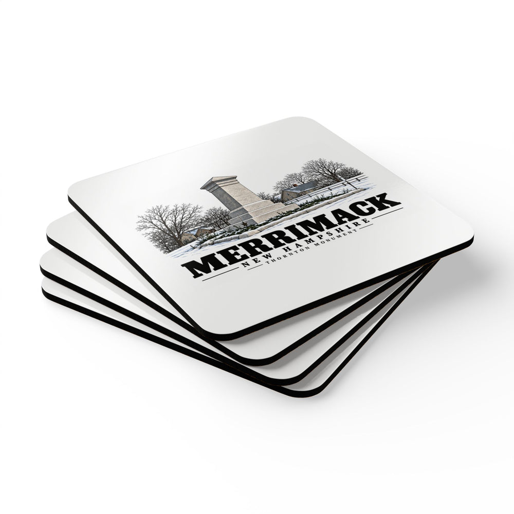 Merrimack The Thornton Monument, winter scene Cork Back Coaster Set - Merrimack Valley Goods