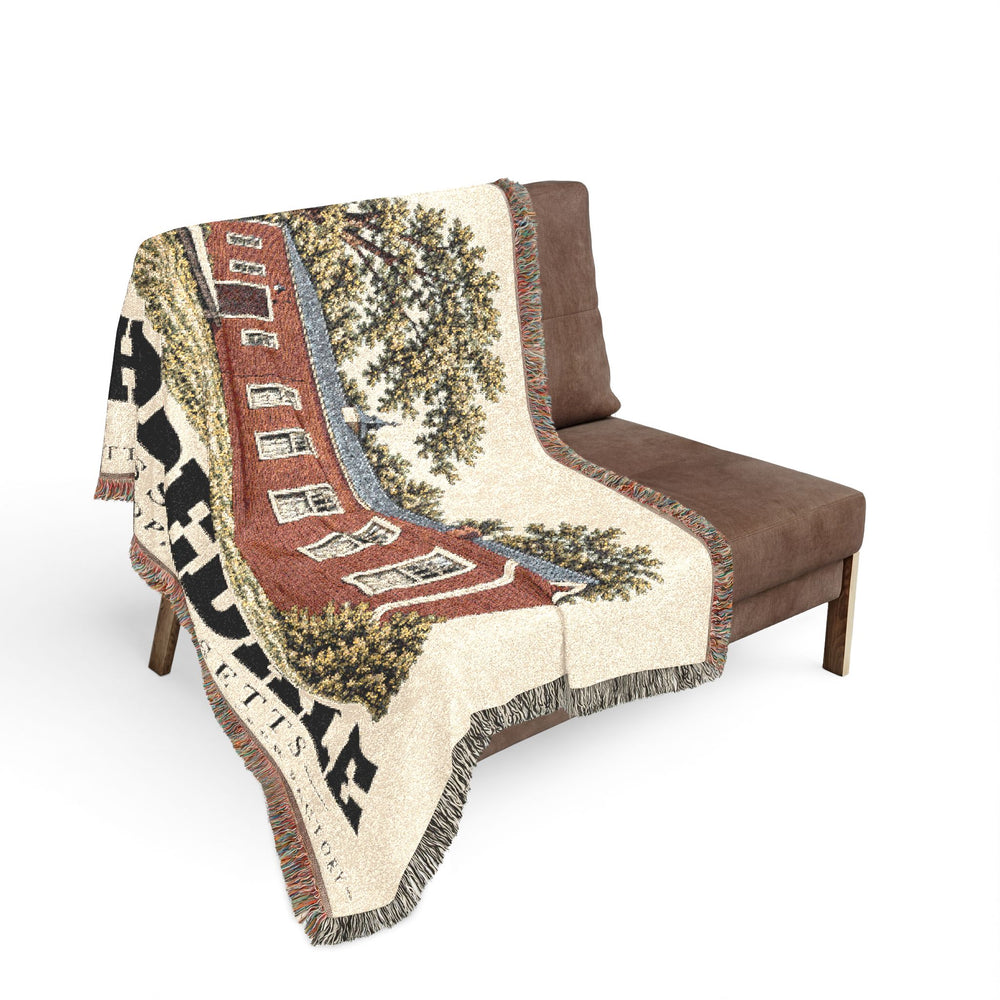 Little Red Shop, pond & Draper factory — Hopedale, Massachusetts Woven Blanket