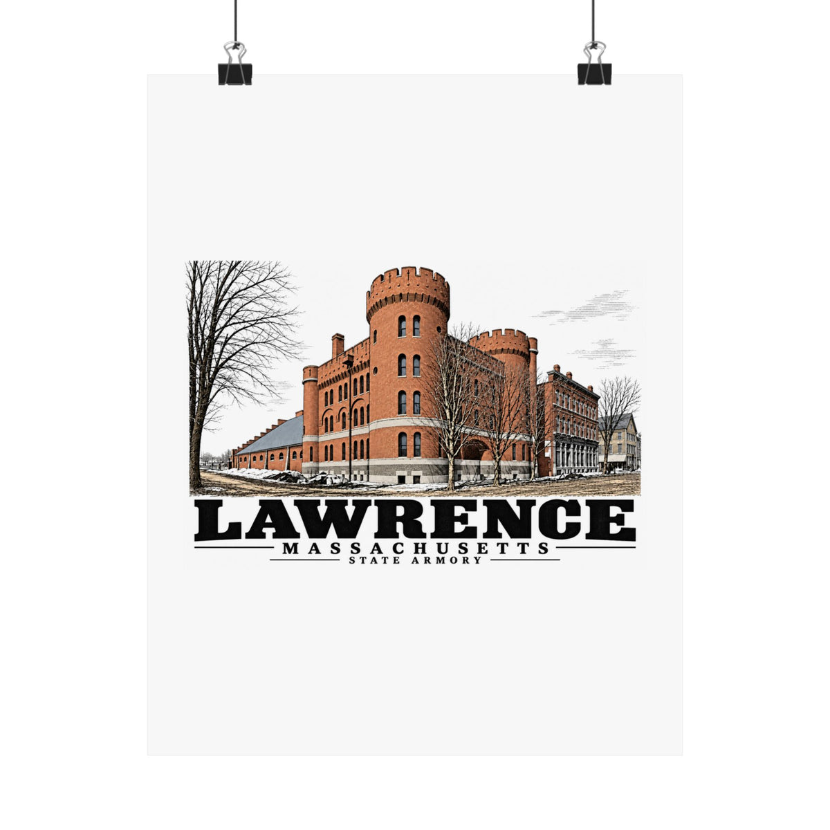 Illustrated State Armory in Lawrence on unframed matte poster