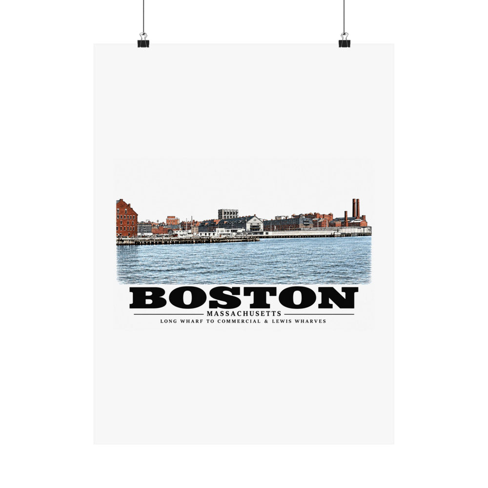 Long Wharf left to Commercial and Lewis right Matte Heritage Poster — 11 × 14 and 18 × 24 in - Boston Harbor