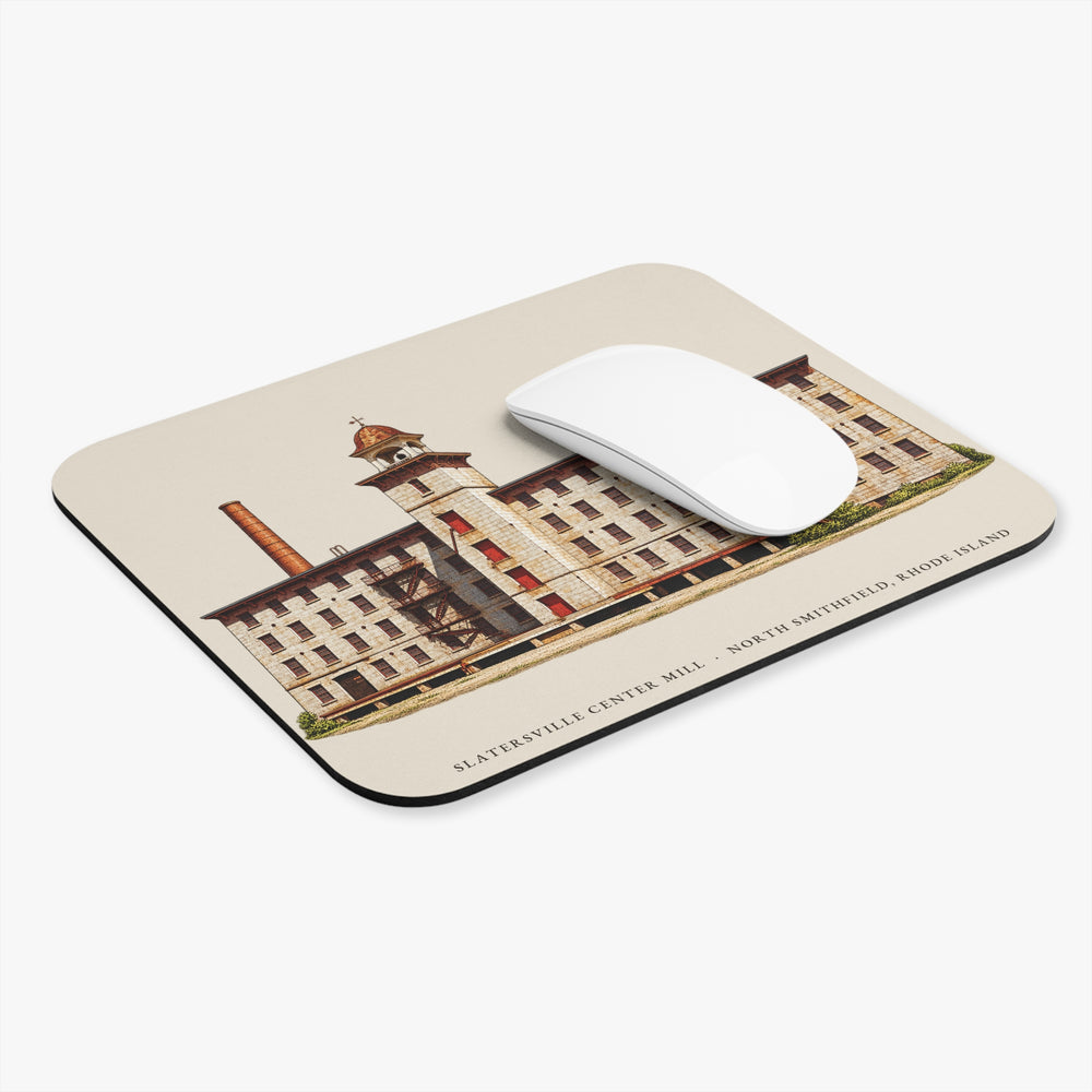 North Smithfield Slatersville Center Mill mouse pad mockup showing the full illustrated print