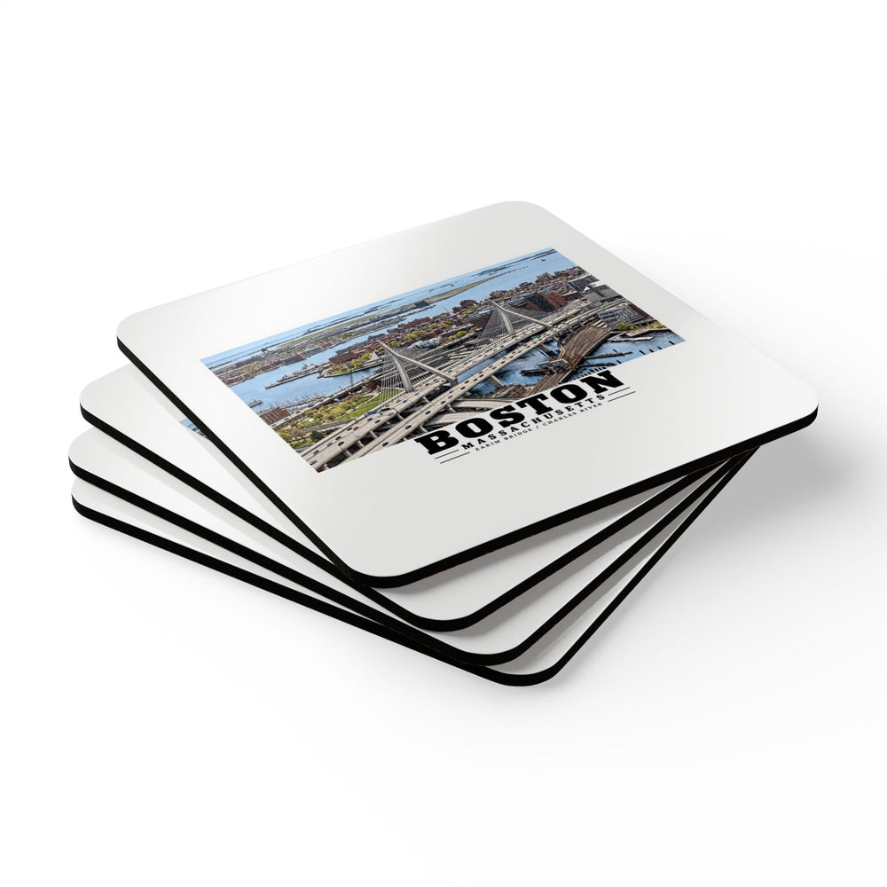 Aerial view of Boston with Zakim Bridge across Charles Cork Back Coaster Set - Charles River