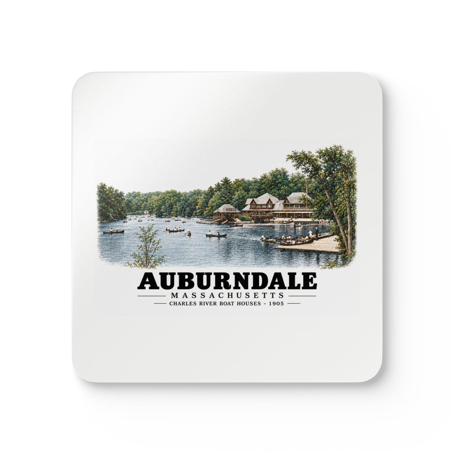 Norumbega Park shore, Charles River Lakes District, Auburndale Cork Back Coaster Set - Charles River