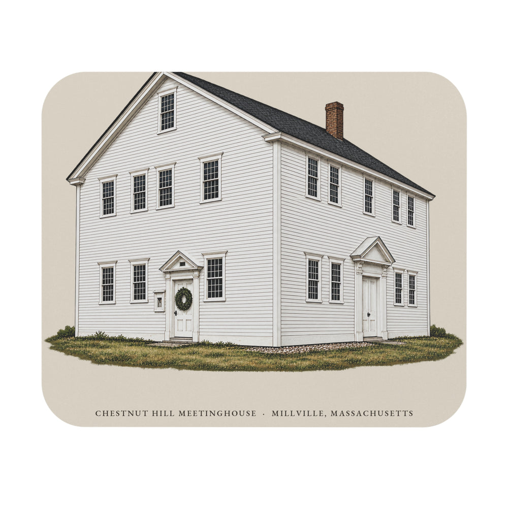 Millville Chestnut Hill Meetinghouse mouse pad mockup showing the full illustrated print