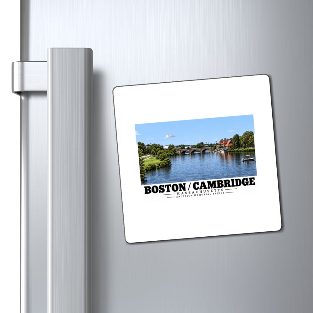 Anderson Memorial Bridge distant river view magnet on a refrigerator beside its handle