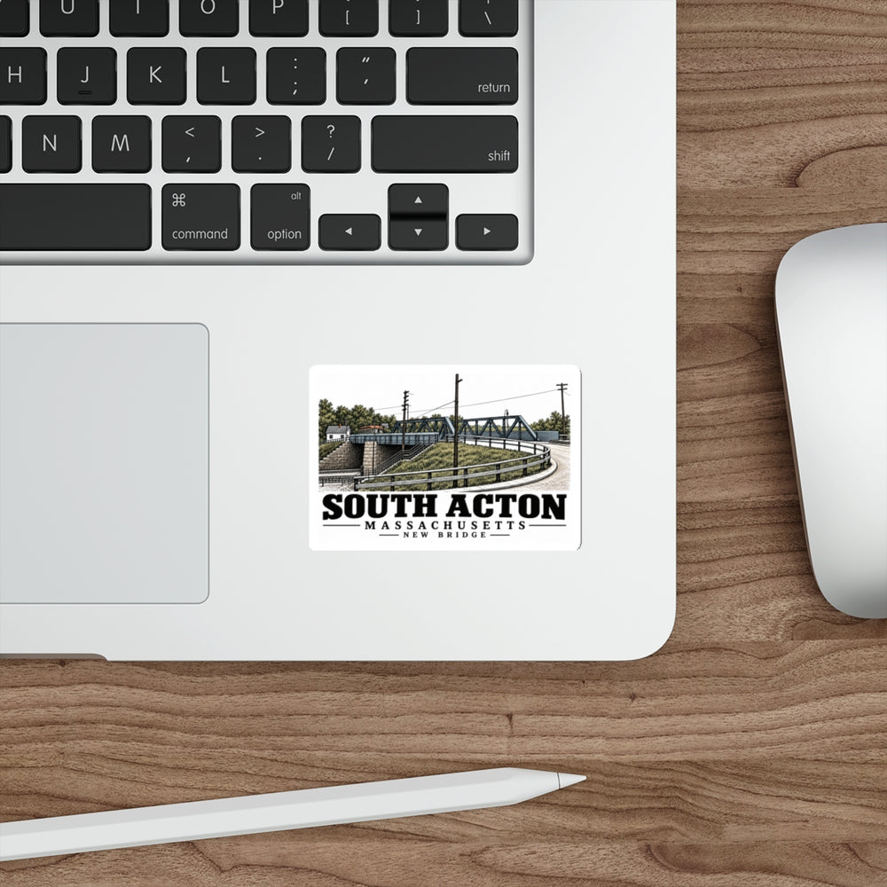 Illustrated New Bridge in Acton on die-cut sticker