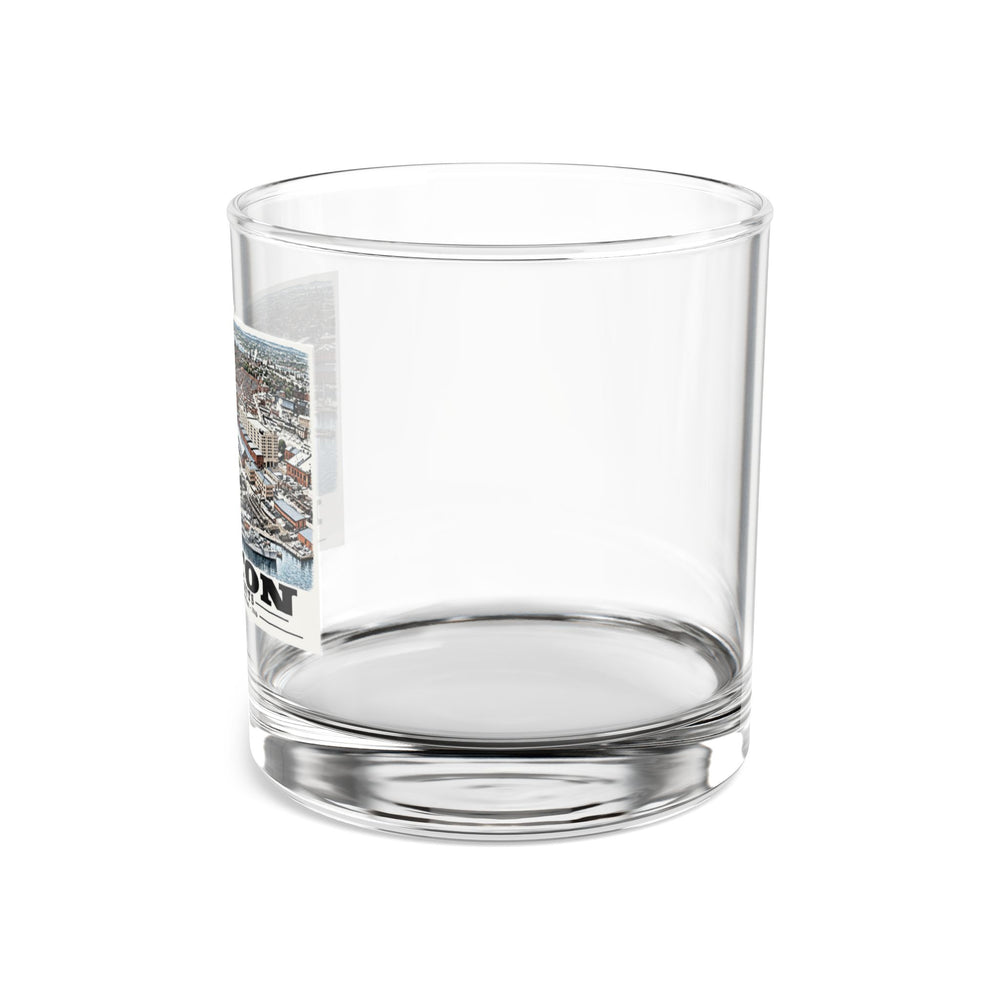 Illustrated Dry Dock 5 and Constitution Pier in Charlestown on rocks glass