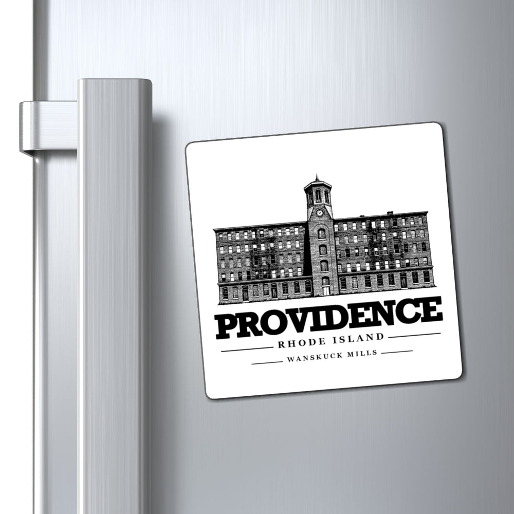 Providence Wanskuck Mills magnet displayed on a refrigerator