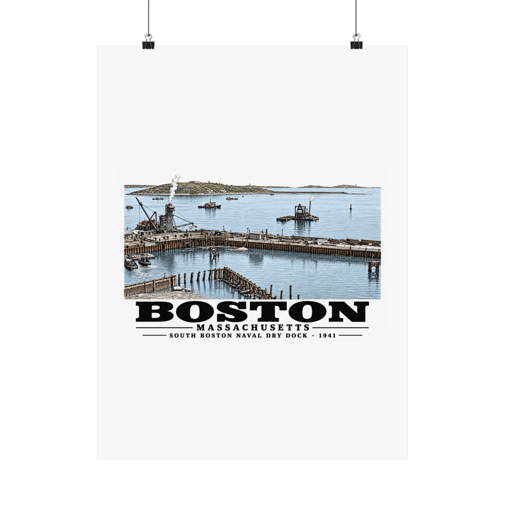 South Boston Dry Dock Area April 16-41 from roof of elevator shaft SE Matte Heritage Poster — 11 × 14 and 18 × 24 in - Boston Harbor