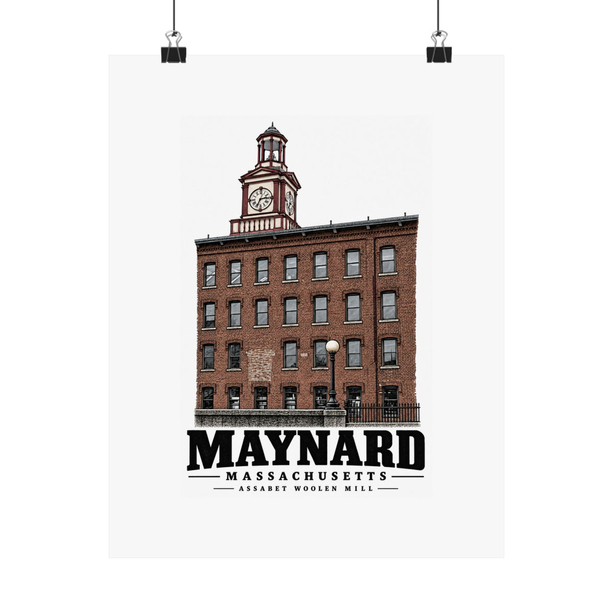 Illustrated Assabet Woolen Mill in Maynard on unframed matte poster