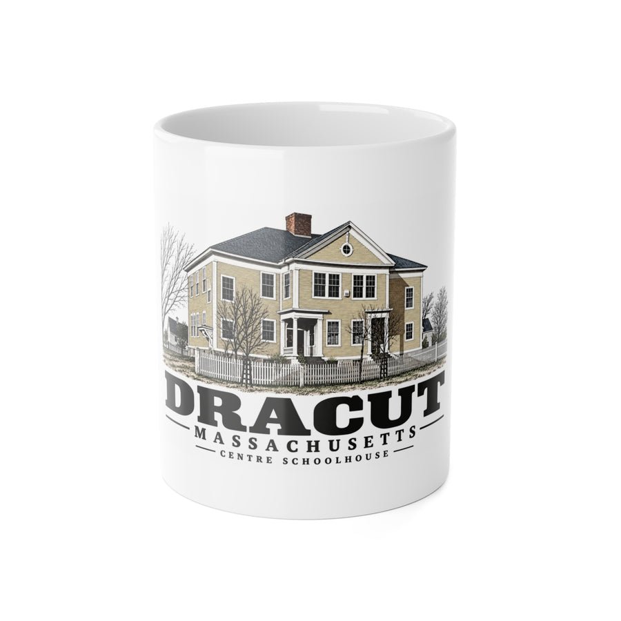 Dracut Dracut Centre schoolhouse later used for town office, library and museum 11 oz White Ceramic Mug - Merrimack Valley Goods